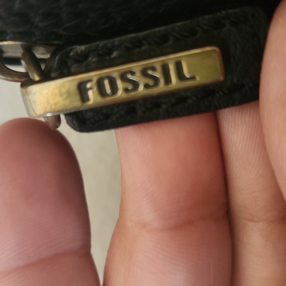 VINTAGE FOSSIL BLACK PEBBLED LEATHER SHOULDER BAG WITH FRONT POCKET - Picture 12 of 13